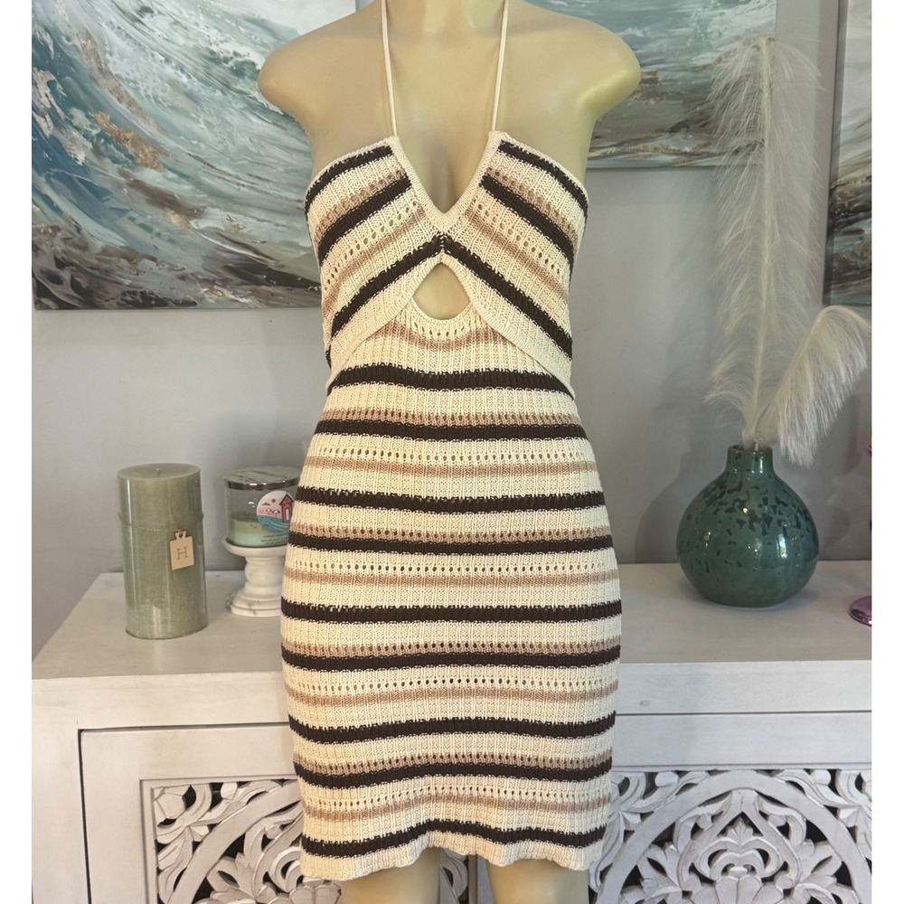 Gab Kate Striped Crochet Halter Midi Dress Size Large